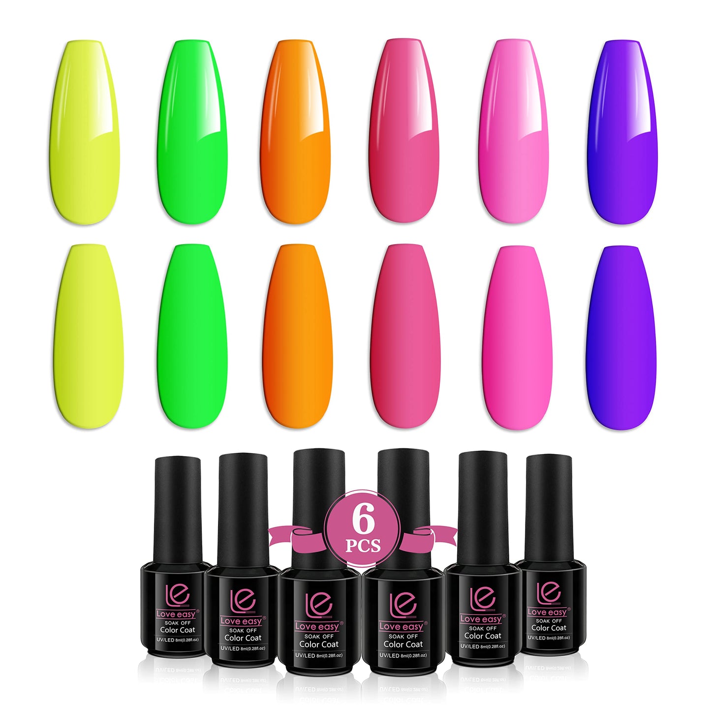 le love easy Neon Y2K Gel Nail Polish Set,6 Colors Orange Pink Yellow Purple Red Gel Polish Kit,8ml Each Bottle for Soak Off LED Gel Nail Kit,Spring Summer Gel Nail Polish Kit Gift for Women