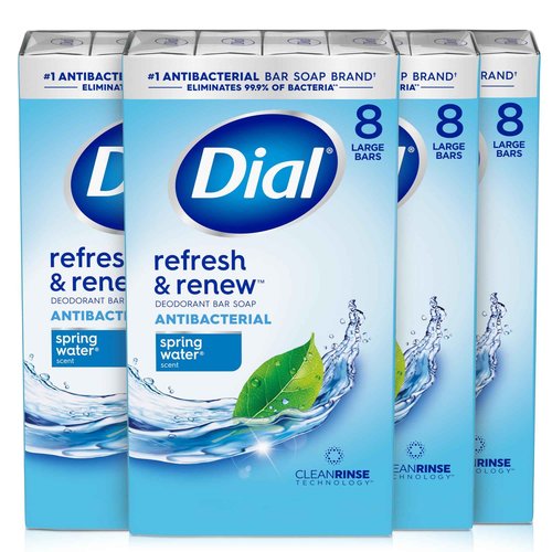 Dial Antibacterial Bar Soap, Spring Water, 32 Bars, 8 Count (Pack of 4)