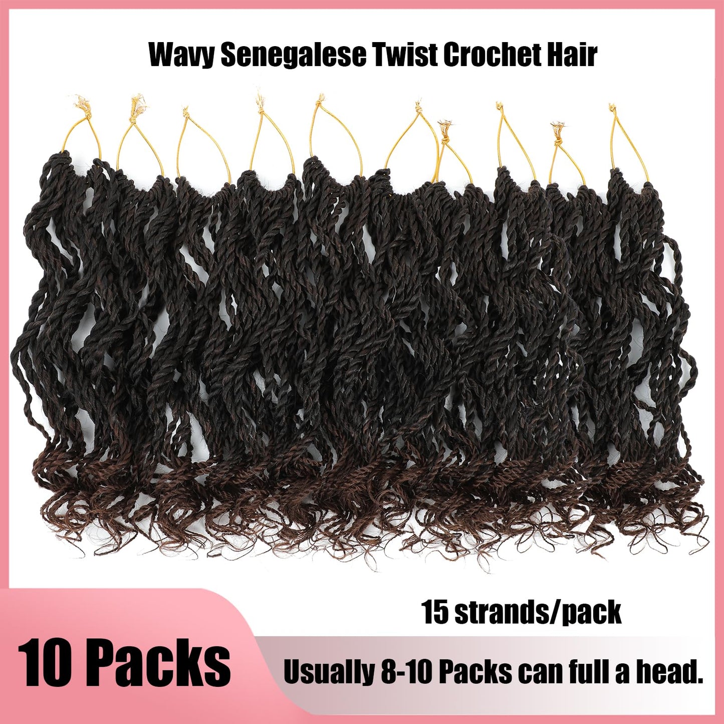 Wavy Senegalese Twist Crochet Hair For Black Women 8 Inch 10 Packs Senegalese Twist Braiding Hair Crochet Twists Pre Looped Twist Crochet Hair Curly Crochet Twist Hair With Curly Ends(1B/30)