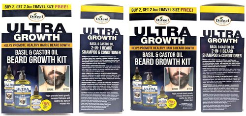 Difeel Men's Ultra Growth Beard Care 3-PC Gift Set for Men - Includes 2-in-1 Beard Shampoo & Conditioner 12oz, Beard Growth Oil 8oz, and Bonus Travel Size Beard Oil