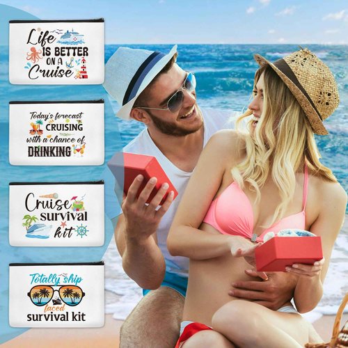 Papiailove Cruise Makeup Bag Gifts - 4Pcs Cruise Ship Essentials Cruise Survival Kit Bags Cruise Cosmetic Bag for Women Girl Best Friend Travel Beach Accessories