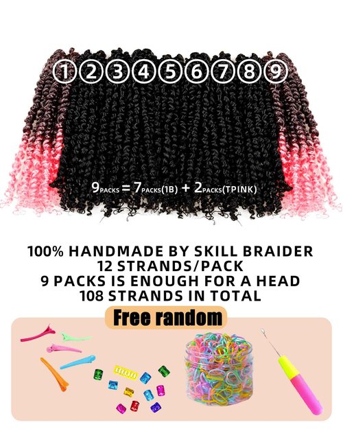 Passion Twist Crochet Hair - Mixed Color Combo Pack (7 Boxes 1B+2 Boxes T1B/Pink), Pre-twisted Pre Looped Synthetic Hair Extensions For Black Women and Kids - 10 Inches