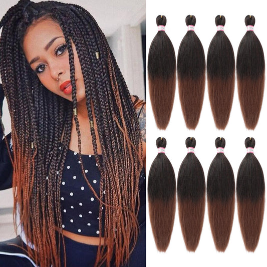 Dorsanee Ombre Brown Braiding Hair Pre Stretched 20 Inch 8 Packs Braiding Hair Extensions for Crochet Box Braids Twists Locs Hair Itch Free Soft Yaki Texture Hot Water Setting (20inch,#1B/30)