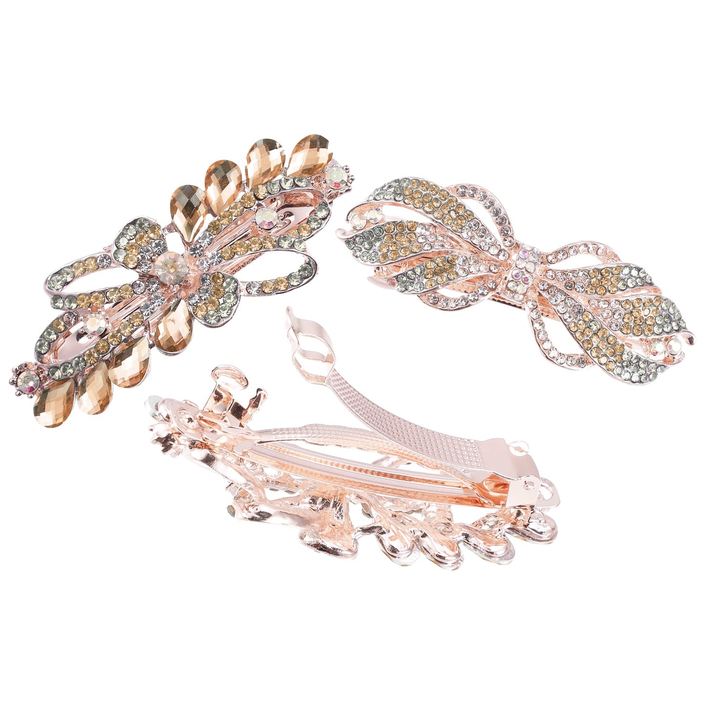 VOCOSTE 3 Pcs Hair Barrettes, Hair Accessories for Women, Hair Clips, Sparkly Glitter, Rhinestones Hairpin, Champagne