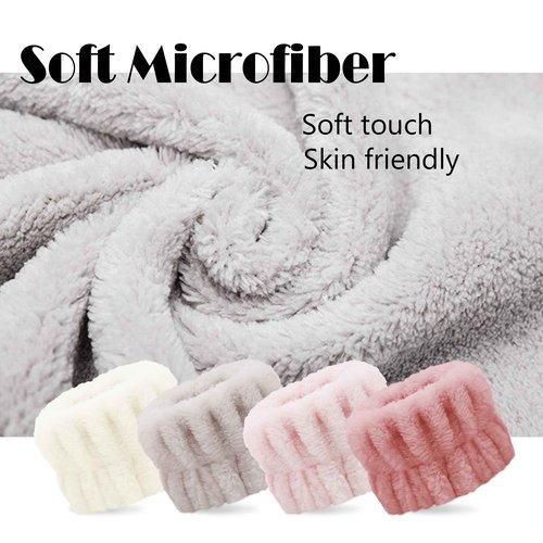 Hosslearlear 4 Pairs Wrist Bands for Washing Face, Microfiber Wristbands for Women Skin Care Preventing Water from Spilling Down Arm, Multicolor (Beige, Mica, Pea red, Pink)