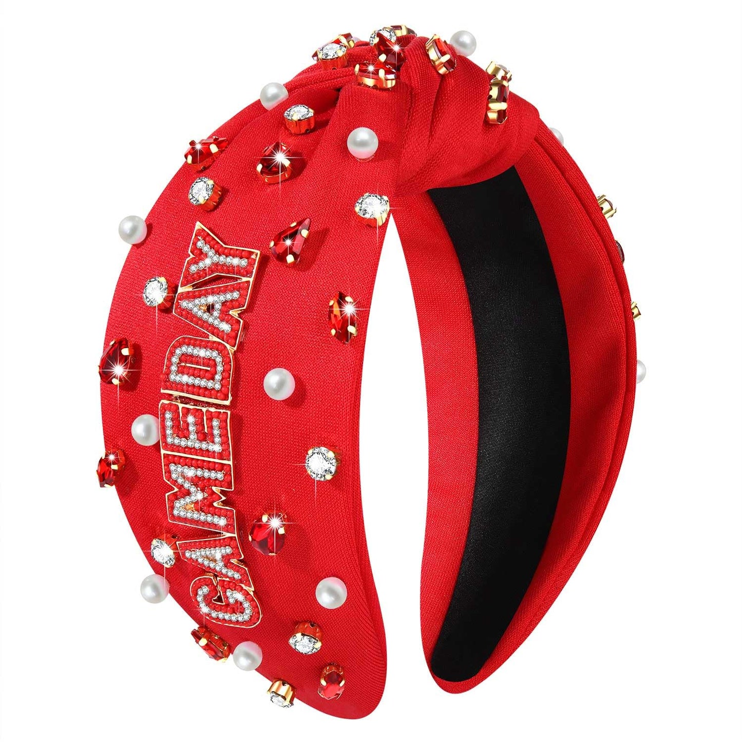 Football Headband for Women Football Accessories Beaded Football Rhinestone Crystal Knotted Headband Jeweled Embellished Game Day Top Knot Headband Football Mom Hair Accessories (C-Game Day 1)