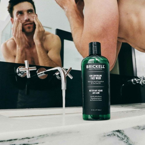Brickell Men's Acne Face Wash for Men, Natural and Organic Men's Acne Face Wash to Cleanse Skin and Eliminate Acne, Clears Breakouts, 2% Salicylic Acid, 6 Ounces