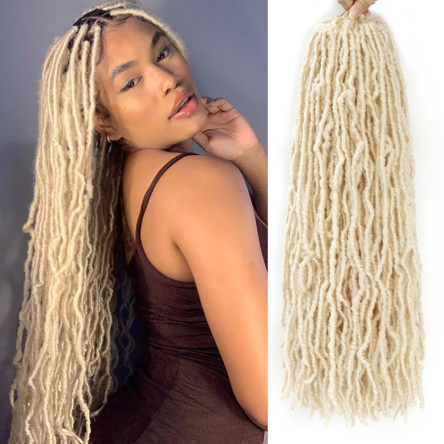 613 Soft Locs Crochet Hair 22 Inch Faux Locs 7 Packs Pre Looped Faux Locs Crochet Hair For Black Women Butterfly Loc Hair Extensions(22inch, 7 Packs, 613#)