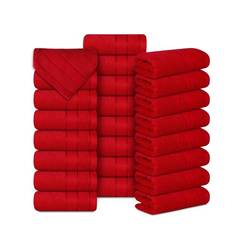 Casa Lino Face Towels & Body Wash Cloths for Showering - 100% Cotton Wash Cloths for Bathroom - Highly Absorbent & Quick Drying Washcloth Set - Cotton Washcloths 24 Pack (12" x 12") - (Red)