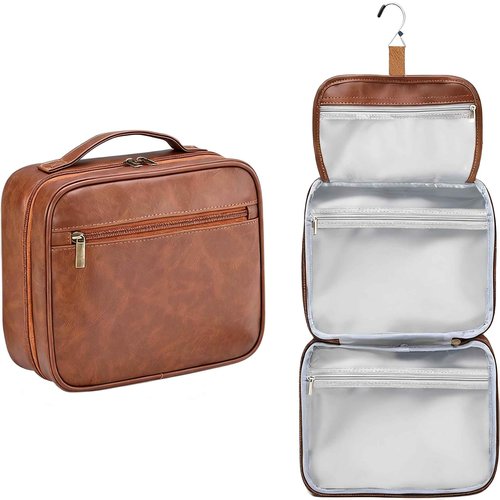 Hyfant Portable Hanging Travel Toiletry Bags for Men Women Leather Toiletry Bag Waterproof Clear Toiletry Bag Large Organizer Bag for Toiletries