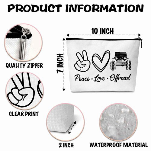 ONDTOM Peace Love Offroad Makeup Bag, Offroad Lover Gifts Cosmetic Pouch for Women, Small Travel Toiletry Zipper Bag - B01