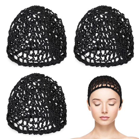 3 Pack Hair Nets Cap Sleeping Hairnet Mesh Crochet Hair Net Rayon Knit Snood Hat Cover