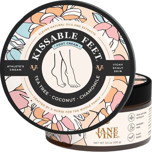 JANE VINE Kissable Feet, Athletes Foot Cream – Cream for Itchy, Dry Skin – Tea Tree, Coconut & Chamomile – Crafted for the Whole Family, No Sting – 3.5 oz