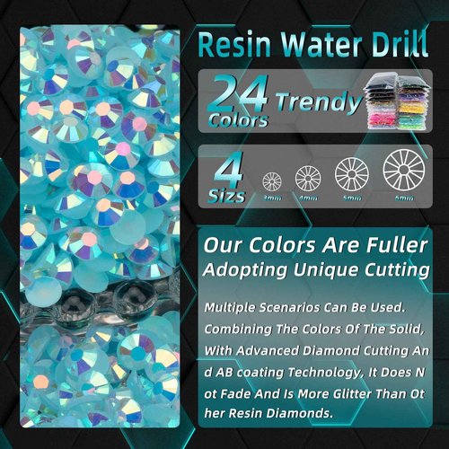 MUZOXEN 1200Pcs 6mm Resin Flatback Rhinestone Bulk, Bling AB Lake Blue Flat Back Round Jelly Rhinestones Non Hotfix Crystal Gems for DIY Manicure Nails Clothes Tumblers Crafts Decoration