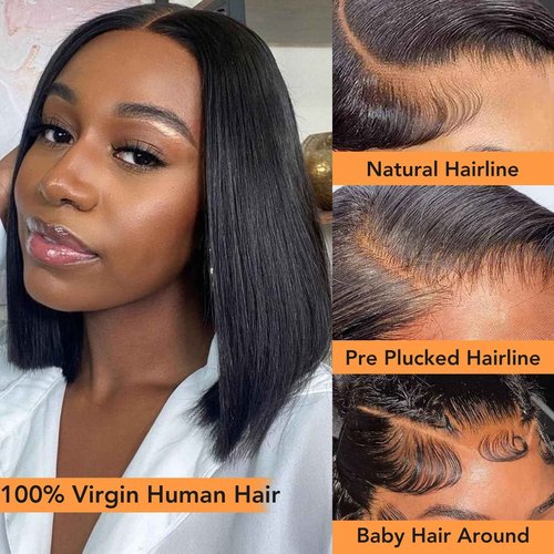 Nopxam Bob Wig Human Hair 12 Inch 13x4 Lace Front Wigs Human Hair Pre Plucked 180% Density Short Straight Bob Wig Natural Color Glueless Bob Wigs for Black Women