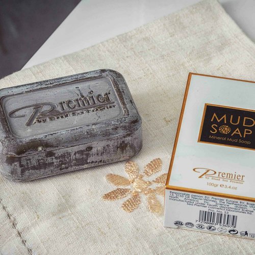 Premier Dead Sea Mineral MUD bar Natural body wash, face wash, hand soap, for all Skin Types. Therapeutic and Antibacterial, helps with Acne, Rosacea, Eczema and Psoriasis, 3.4 Oz