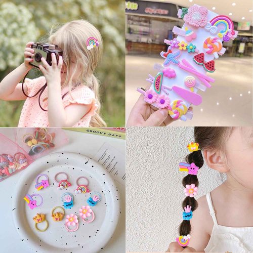 Qopoto Hair Accessories Kits for Girls, Hair Set for Girls Including Gift Box/Hair Clips/Hair Barrettes/Hair Ties/Hair Bows, Little Girls Teen Girl Birthday Gifts Age 4-15 (Pink with Case)