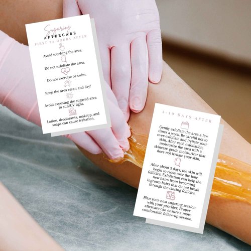 Sugaring Hair Removal Aftercare Cards | 50 Pack | 2x3.5” in Business Card | Sugaring Hair Removal Supplies | Waxing Supplies | White Card Design