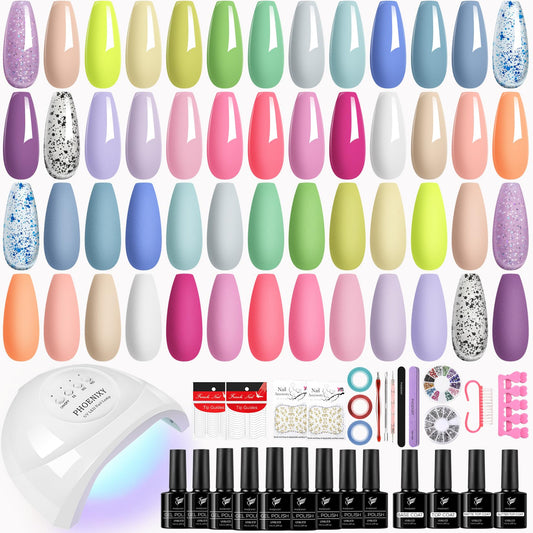 Phoenixy 47 PCS Gel Nail Polish Kit with U V Light, 26 Colors Gel Nail Polish Set with 48W U V LED Nail Lamp Manicure Starter Gel Nail Kit Base Top Coat DIY Nail Art Salon Home Gifts for Women SS9027