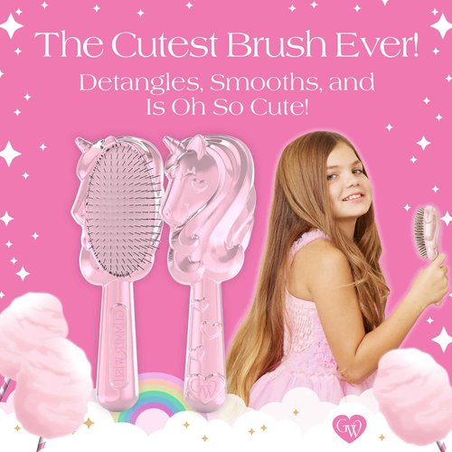 Glimmer Wish Unicorn Hair Detangler Brush for Kids – Gentle & Soft Bristles for Tangle-Free Locks – Anti-Frizz & Anti-Static – Hairbrush for Wet or Dry Use, Hair Brush for Girls and Women