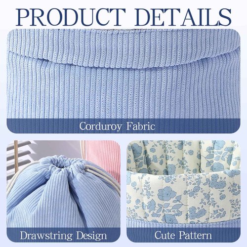AMZMA Drawstring Makeup Bag Large Cotton Quilted Cosmetic Bag Portable Make Up Organizer Bag for Skin Care & Toiletries
