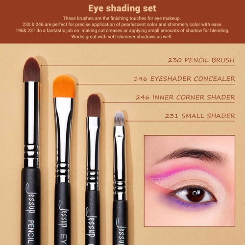 Jessup Eyeshadow Brush Set 12pcs Eye Makeup Brushes Set Professional Premium Sythetic Eye Shadow Blending Smoky Shader Concealer Brush Black T339
