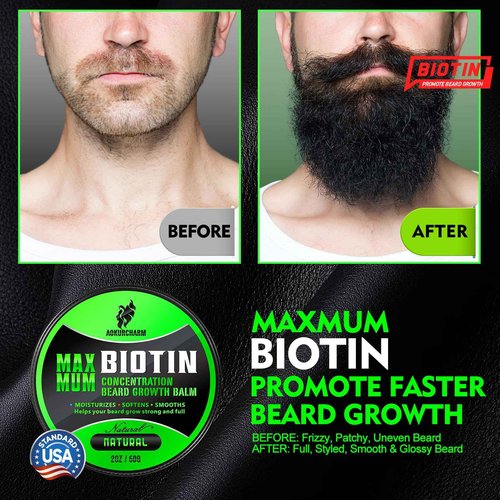 Biotin Beard Balm for Men – Unscented, Fast-Absorbing Beard Softener & Growth Balm with Castor, Shea & Jojoba – Conditions, Styles & Thickens Coarse or Patchy Facial Hair – Idea Gift for Him – 2 OZ