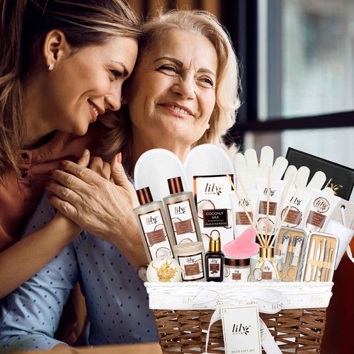 Coconut Vanilla Spa Gift Set for Women Christmas Gifts - Luxurious 28-Piece Body Care Collection, Moisturizing Bath & Body Basket Gift Set for Mother's Day, Birthday, Self Care Gift