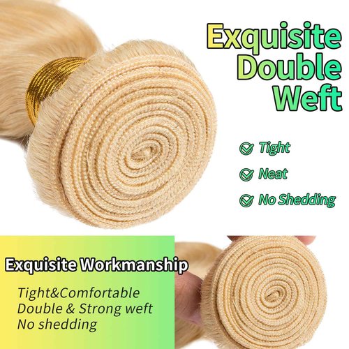 Antousha Human Hair Bundles Body Wave Blonde Color, 16 Inch - 1 Bundle - #613, Body Wave Bundles Human Hair 12A Brazilian Virgin Wavy Hair Bundles for Women