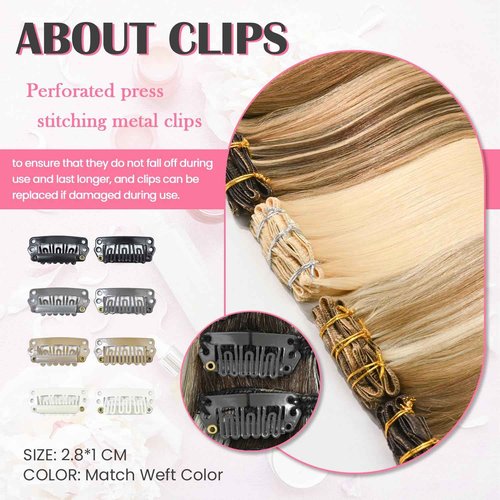 Aison Clip In Extensions Real Human Hair Balayage 70G Medium Brown to Blonde 100% Remy Human Hair Straight for Women 7pcs 16clips (15 Inch #4P613)