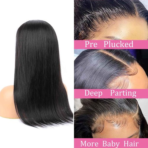 DaiMer Wear and Go Glueless Wigs Human Hair Pre Plucked Pre Cut 6x4 HD Lace Closure Wigs Human Hair Straight with Baby Hair Straight Human Hair Wig for Beginners Natural Black 150% Density 18 Inch