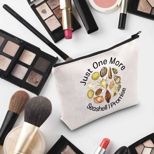 G2TUP Just One More Seashell I Promise Makeup Bag - Shelling Beach Cosmetic Bag for Seashells Lover and Beach Lover (White)