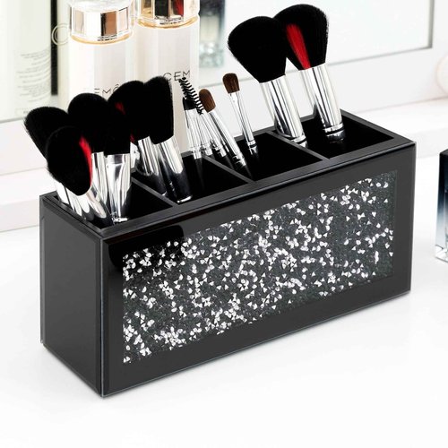 SHYFOY Silver and Black 4-Slot Makeup Brush Holder Set