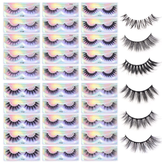 30 Pairs Lashes, New 6 Style Eyelashes Natural Look to Dramatic Long False Eyelashes, Handmade Reusable Fake Eyelashes (30 Pairs with Portable Boxes)