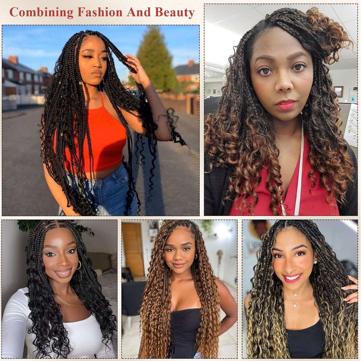 Boho Box Braids Crochet Hair 8 Packs Boho Crochet Braids Pre Looped 1B/33/30 Goddess Box Braids Crochet Hair for Black Women 18 Inch Boho Braids Crochet Hair Extension