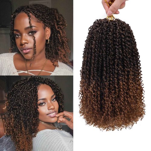Yanky Twist Crochet Hair for black women 12 Inch 8 Packs 30 Stands/Pc,Pre-looped Fluffy Spring Mini Twist Passion Twist Ombre Brown Synthetic Crochet Braids Braiding Hair(12 Inch, T30-8P)
