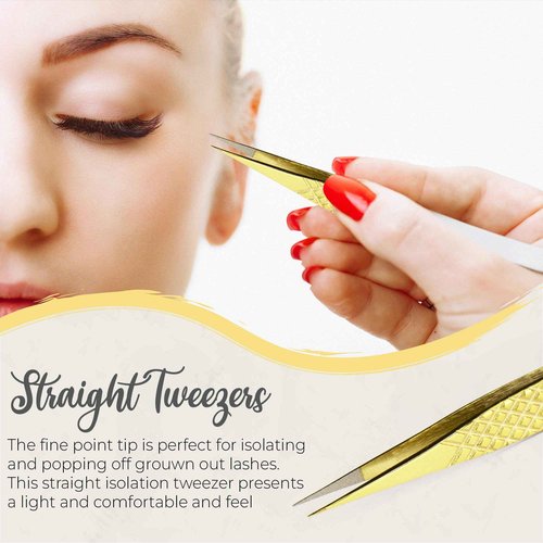 SV Lash Tweezers | Lash Extension Tweezers Set | 5Pcs Stainless Steel Eyelash Extension Tweezers Set | Volume/Isolation Nail Art Curved Tweezers (Gold 3 Pcs)