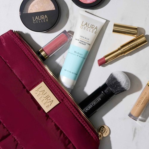 LAURA GELLER NEW YORK Quilted Makeup Bag with Brush Case, Burgundy - Toiletry Bag Organizer for Travel - Large Capacity Full Size Makeup Bag - Easy to Clean