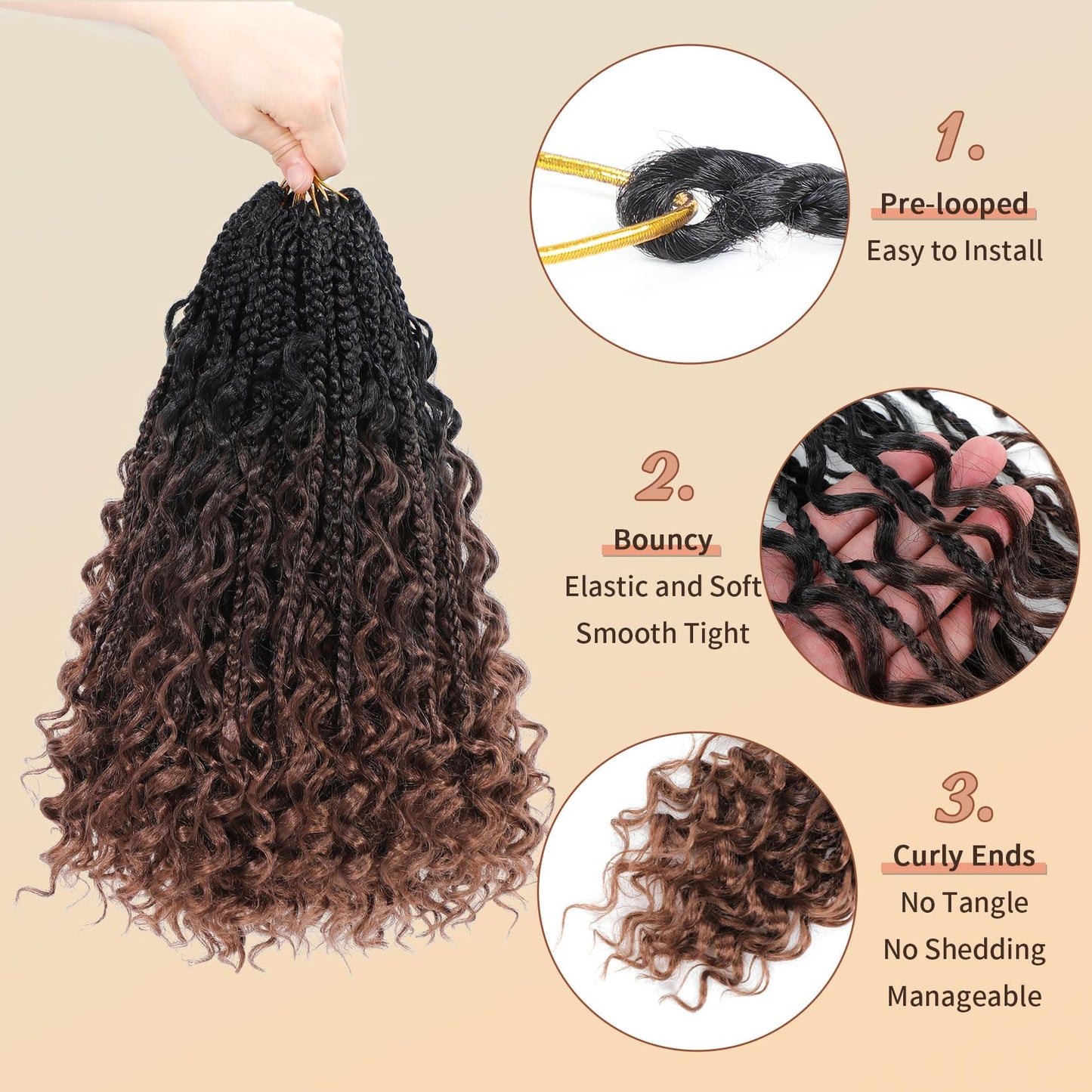 Karida 9 Packs Goddess Box Braids Crochet Hair 12 inch, Boho Crochet Braids With Curly Ends, Pre-Looped Crochet Box Braids, Bohomian Box Braids Crochet Hair For Black Women (12 Inch, 1B/4/30#)