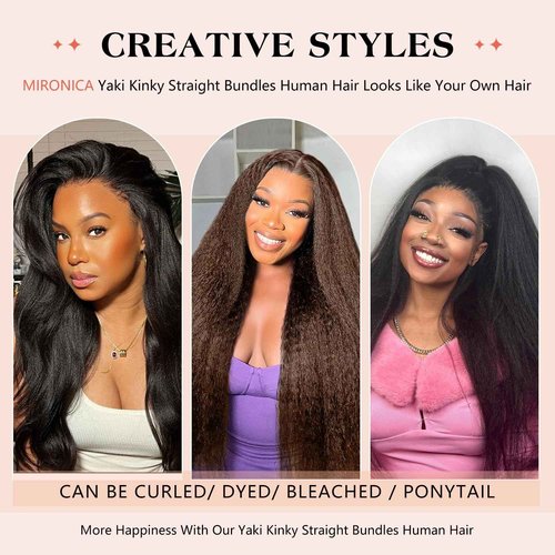 MIRONICA Kinky Straight Bundles Human Hair 18 Inch 12A Brazilian Yaki Straight 1 Bundles Deals Human Hair Brazilian 100% Unprocessed Virgin Remy Hair for Black Women Natural Black Hair Extensions