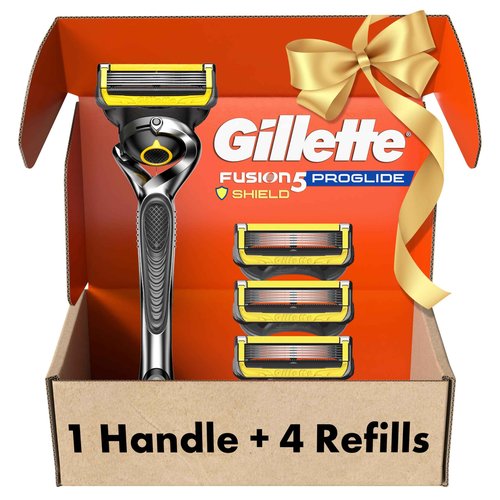 Gillette ProGlide Shield Men's Razor, 5 Bladed Razor, with Precision Trimmer, Comfortglide Lubrication, Glide and Comfort, Handle + 4 Blade Refills, Holiday Gifts for Men