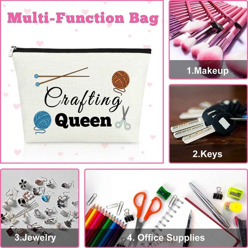 Mxrymvu Crafting Gifts for Women Makeup Bag Craft Lover Gifts Sewing Gift for Women Crafting Queen Cosmetic Bag Crafter Gift Ideas Christmas Birthday Present for Friend Girls Her Travel Pouch