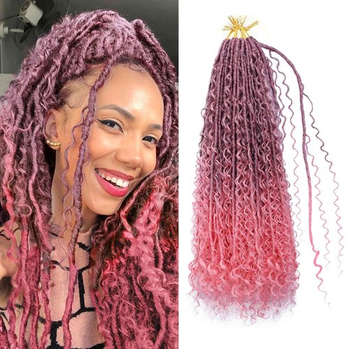 Boho Soft Locs Crochet Hair for Black Women-30inch Goddess Faux Locs Crochet Hair Ombre Pink 8 Packs Synthetic Pre-Looped with Curly Ends(8Pack,30inch,TPink)