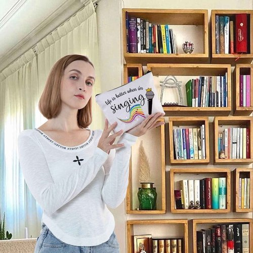 LEVLO Singing Cosmetic Make Up Bag Music Lover Gift Life Is Better When I'm Singing Makeup Zipper Pouch Bag (When I'm Singing)