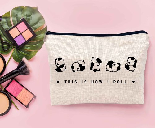 Lacosu This is How I Roll Makeup Bag, Wild Animal Cute Rolling Panda Cosmetic Makeup Bag for Panda Lover Women, Black, 7.5 x 10 Inches, Makeup, Travel, Toiletry