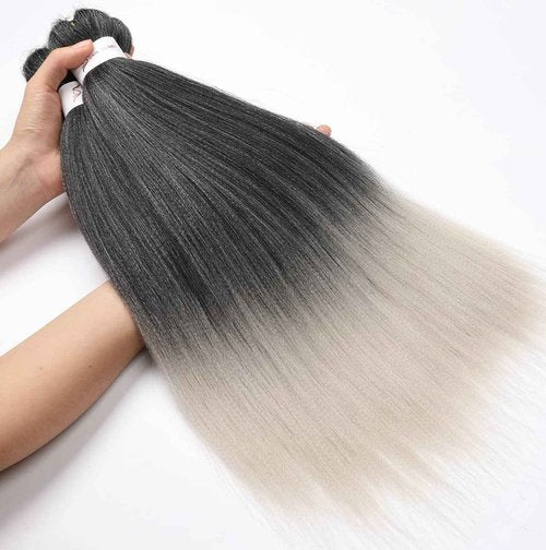 8 Packs Pre Stretched Braiding Hair, 48 Inch Braiding Hair Pre Stretched Yaki Texture, Hot Water Setting, Easy To Install Professional Synthetic Ombre Braiding Hair(1B/Silver)