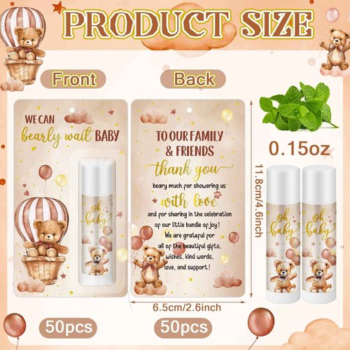 Dansib 50 Pack Bear themed Baby Shower Favor Baby Shower Lip Balm Party Gifts for Guest Games Prizes Friends Gender Reveal Girls Boys Halloween Thanksgiving Christmas