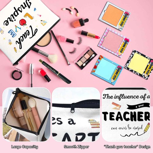 ONEHAUS Teacher Gifts 4 Set, Teacher Appreciation Gifts in Bulk Thank You Best Teachers Gift, Gift for Teachers Makeup Bag, Sticky Note, Pen for Graduation End of Year Back to School Christmas