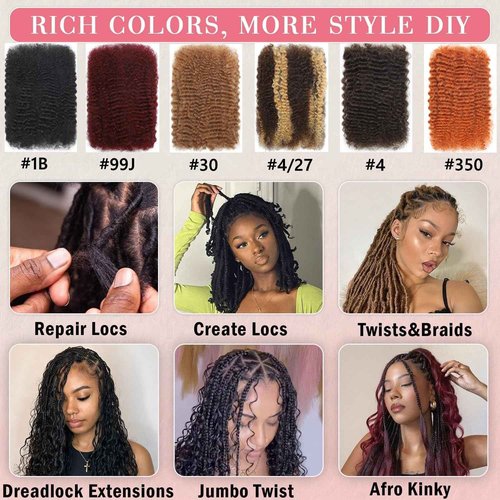 Afro Kinkys Bulk Human Hair for Dreadlock Extensions Repair Locs 22 inch Medium Brown Twist Braiding Afro Kinky Human Hair for Locs 1 Pack 30 Gram