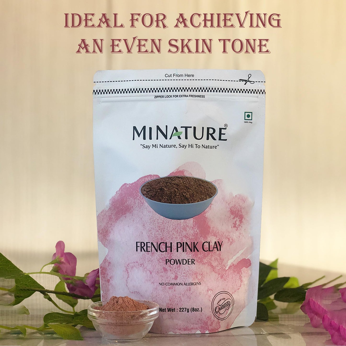 French Pink Clay powder by mi nature | 227g(8 oz) (½ pound) | Montmorillonite Pink-Clay | French Rose Clay | Face mask | 100% natural powder